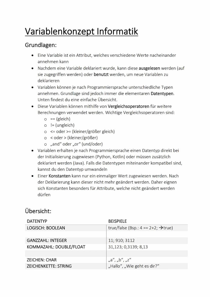 Einfach erklärt: Variablen und Datentypen in Informatik: Beispiele und ...
