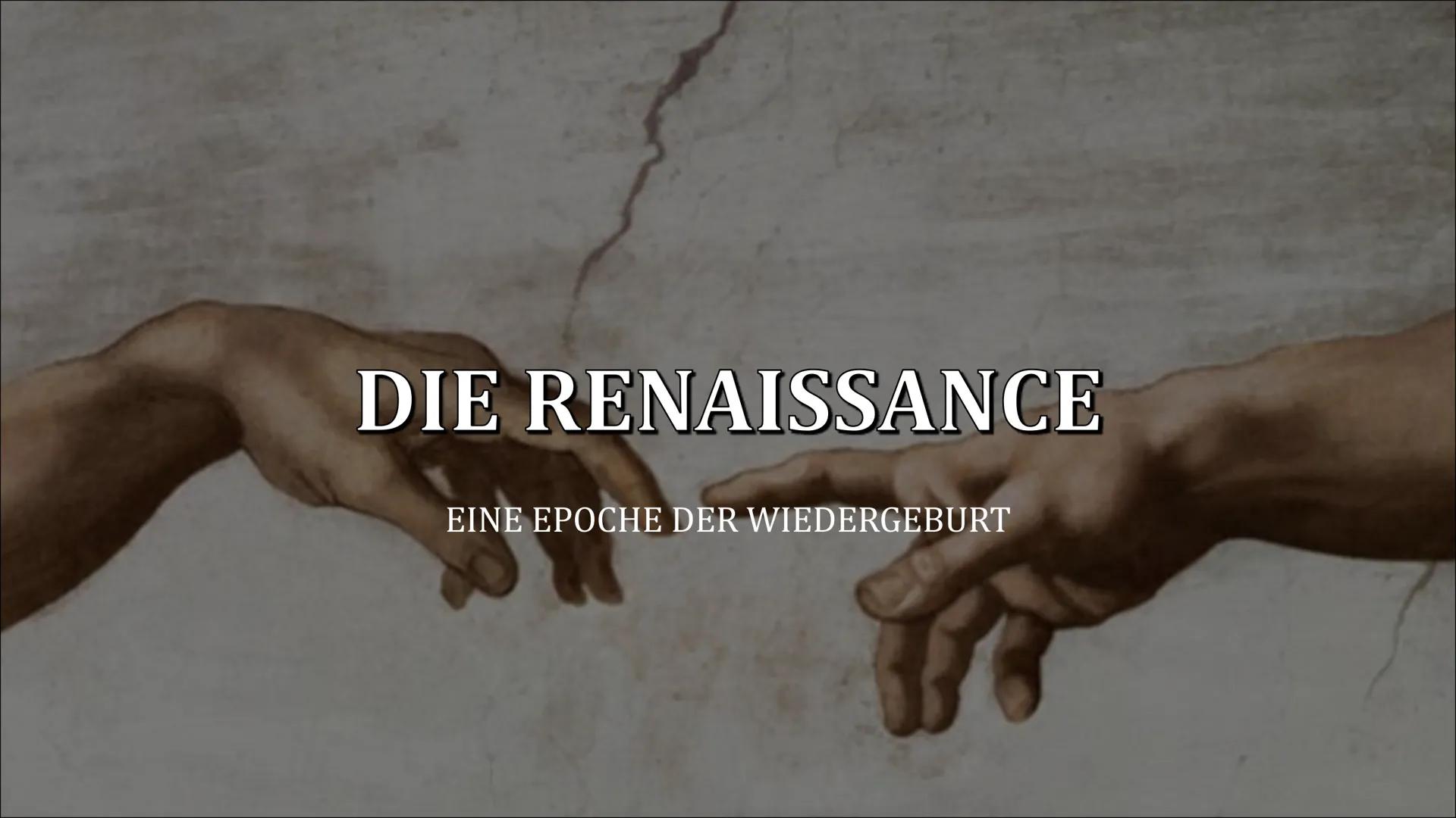 # DIE RENAISSANCE

EINE EPOCHE DER WIEDERGEBURT Gliederung

1) Allgemeines

2 Merkmale

3 Künstlerische
Konzepte

Geschichtlicher
4
5 Lavini