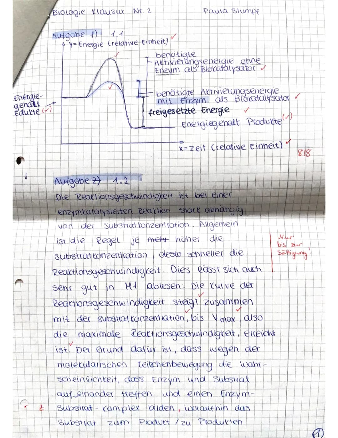2. Biologieklausur - Enzymatik
Hinweise: Bearbeiten Sie die Aufgaben auf Blättern, die einen Korrekturrand von ca. 6 cm und eine fort-
laufe