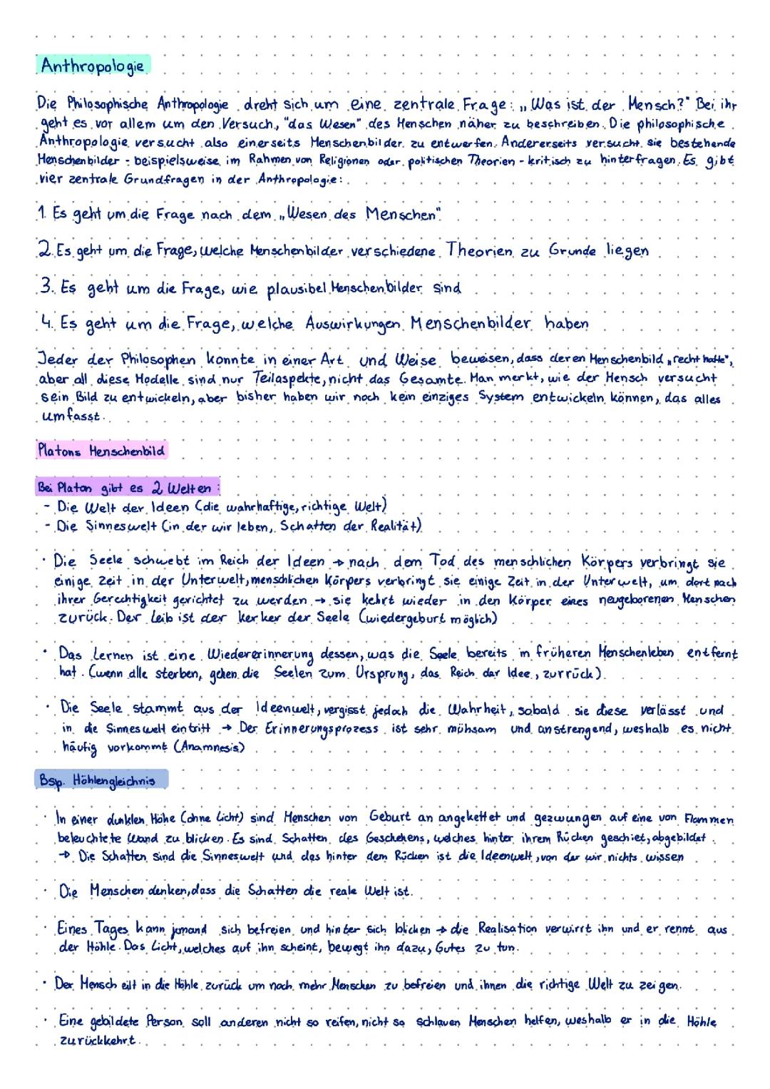 Philosophie Anthropologie - Zusammenfassung