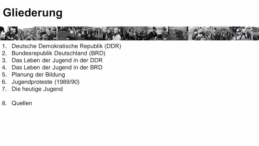 GGK GFS
Jugend in Ost und West
s-o-m-n-i-u-m
04. Juli 2018 Gliederung
1. Deutsche Demokratische Republik (DDR)
2. Bundesrepublik Deutschland