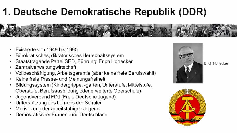 GGK GFS
Jugend in Ost und West
s-o-m-n-i-u-m
04. Juli 2018 Gliederung
1. Deutsche Demokratische Republik (DDR)
2. Bundesrepublik Deutschland