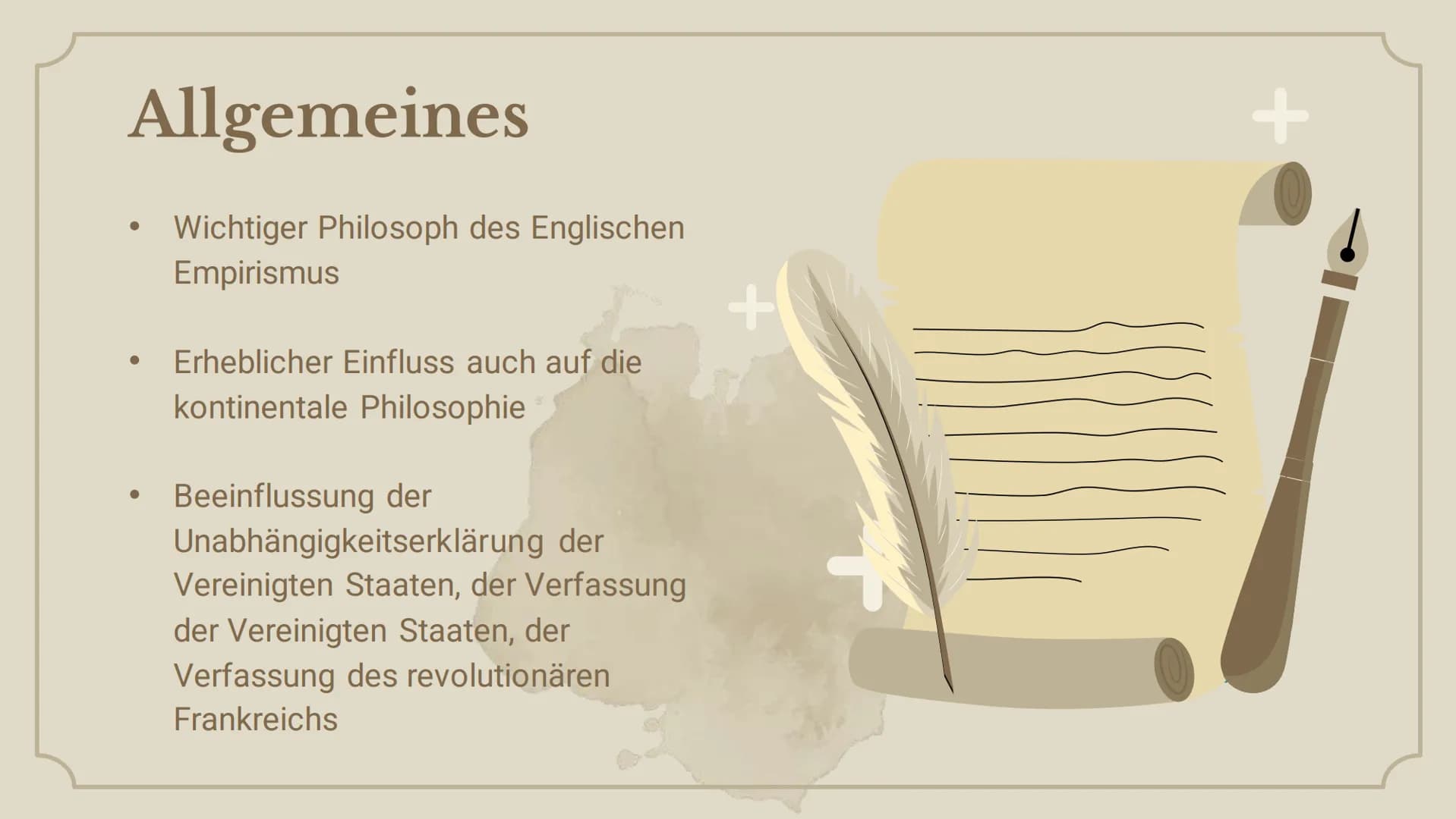 Arzt, Philosoph und
Vordenker der Aufklärung,
gilt heute als Urvater des
Liberalismus.
+
+
John Locke Inhaltsverzeichnis
01. Allgemeines
02.
