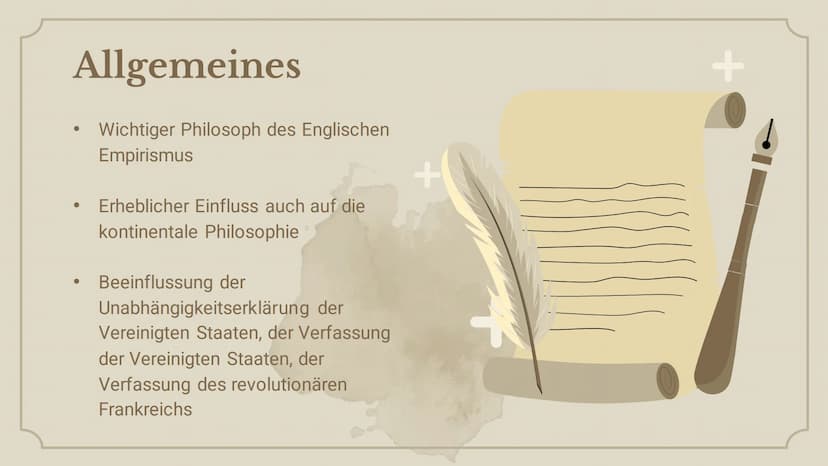Arzt, Philosoph und
Vordenker der Aufklärung,
gilt heute als Urvater des
Liberalismus.
+
+
John Locke Inhaltsverzeichnis
01. Allgemeines
02.