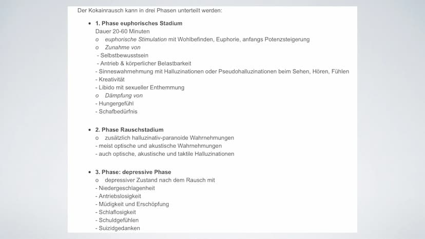 ,,Wenn der ,,Schnee" zu oft rieselt...
III
dann droht der Herzinfarkt!“ ●
●
KOKAIN
Herkunft & Fakten der Droge
Wirkung im Nervensystem
Folge
