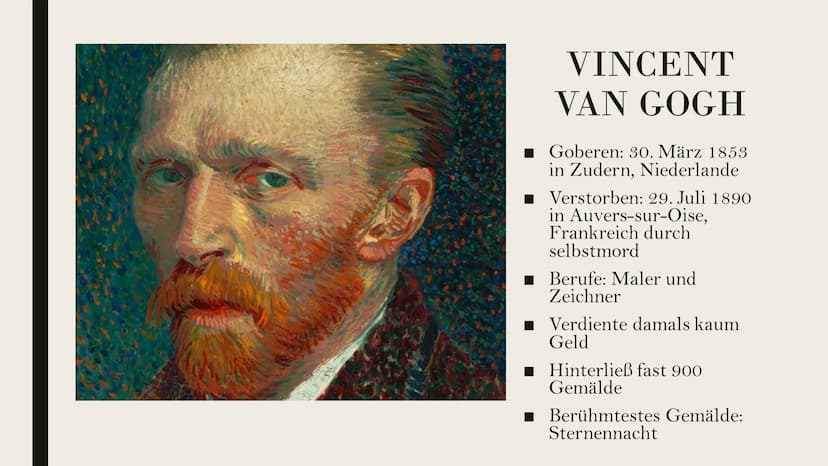 „THE
STARRY
NIHGHT"
BY
VINCENT
VAN GOGH
99 THEMÜBERSICHT
1.
2.
3.
4.
5.
6.
ALLGEMEINES ÜBER DAS
KUNSTWERK
STECKBRIEF DES KÜNSTELERS
(VINCENT
