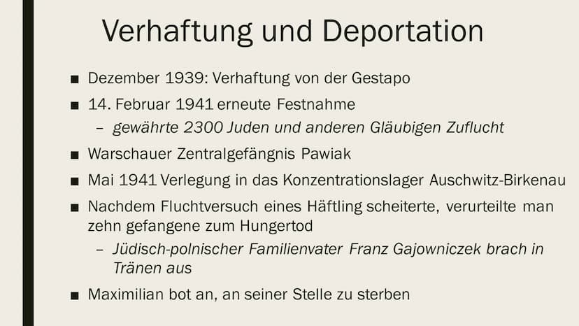 MAXIMILIAN
KOLBE
Eine Präsentation von
Ilinca Michels Inhalt
Biografie
Arbeit und Wirken
Verhaftung und Deportation
■ Ehrungen
■Quellen Biog