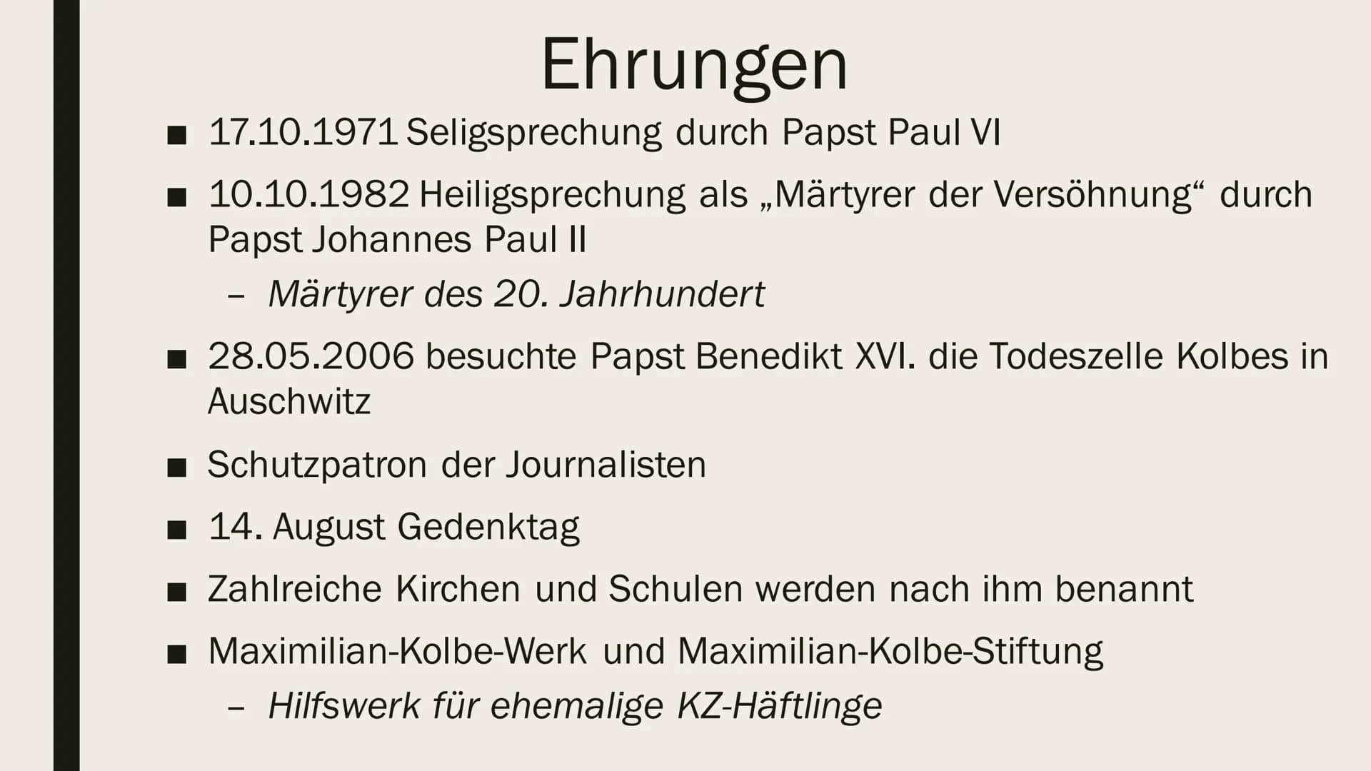 MAXIMILIAN
KOLBE
Eine Präsentation von
Ilinca Michels Inhalt
Biografie
Arbeit und Wirken
Verhaftung und Deportation
■ Ehrungen
■Quellen Biog