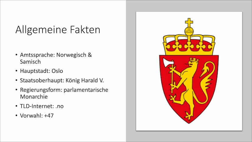 Norwegen Gliederung
●
●
●
●
Kultur
• Politik & Wirtschaft & Infrastruktur
Tourismus
●
●
Allgemeine Fakten
Geographisch & Klima
Bevölkerung
G