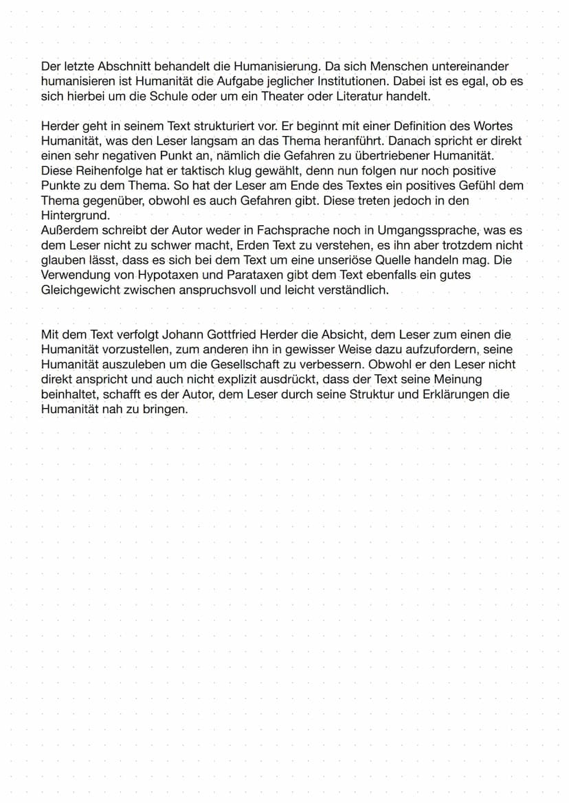 Analyse ,,Brief zur Beförderung der Humanität"
In dem Ausschnitt aus dem 32. Brief zur Beförderung der Humanität von Johann
Gottfried Herder