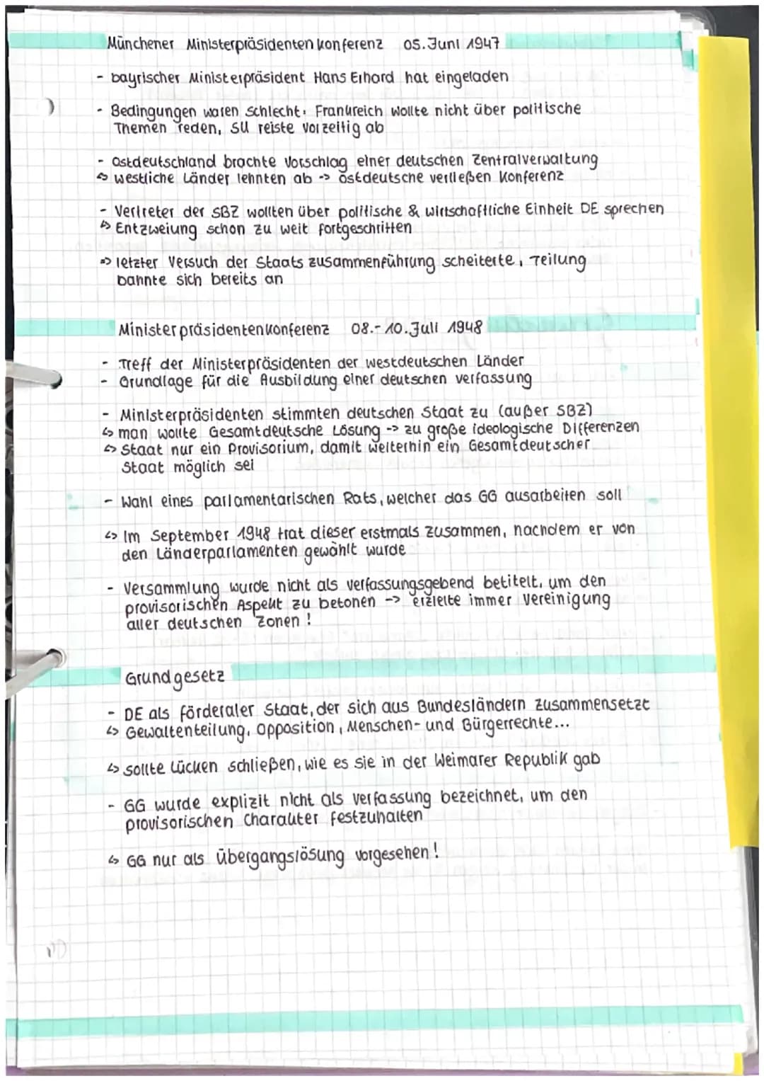 Abitur vorbereitung Geschichte
Halbjahr
Schwerpunkt Doppeldeutsche Geschichte
Gründung
Potsdamer Konferenz
Treff der drei Alliierten:
Q4
Fra