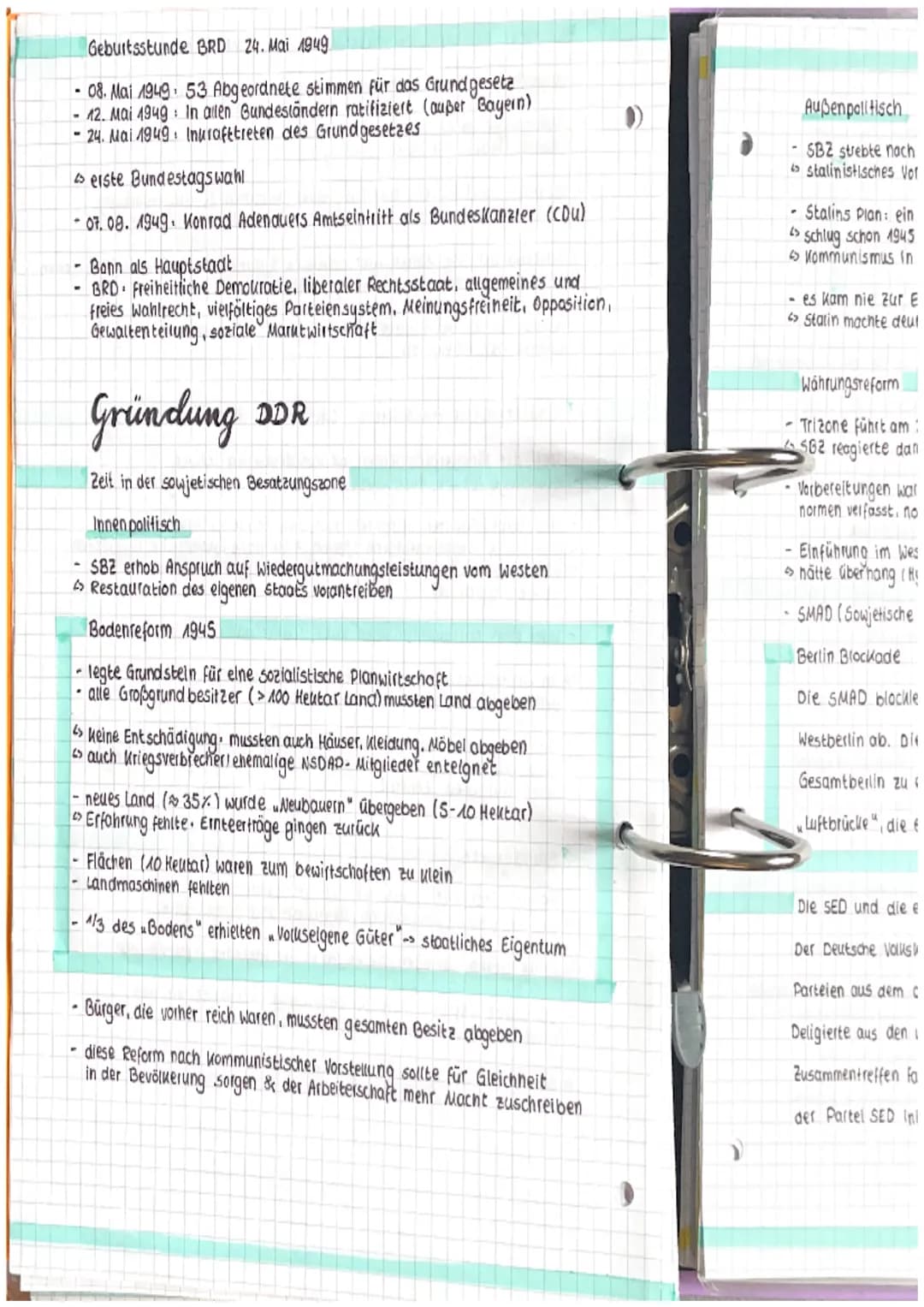 Abitur vorbereitung Geschichte
Halbjahr
Schwerpunkt Doppeldeutsche Geschichte
Gründung
Potsdamer Konferenz
Treff der drei Alliierten:
Q4
Fra