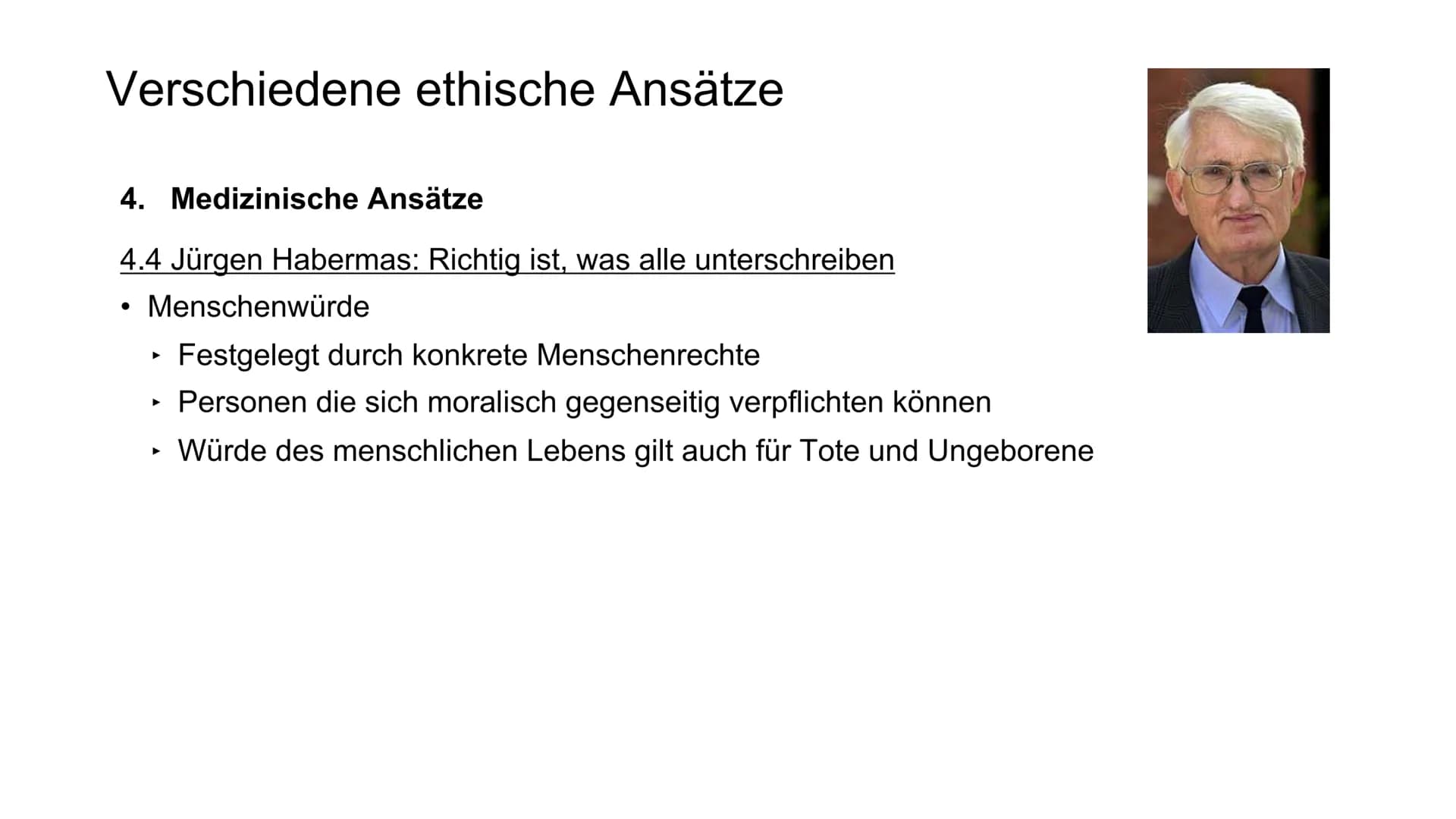 Verschiedene ethische Ansätze
1. Kirchliche Ansätze - Darf der Mensch Gott spielen?
2. Finanzielle Ansätze
3. Rechtliche Ansätze
4. Medizini