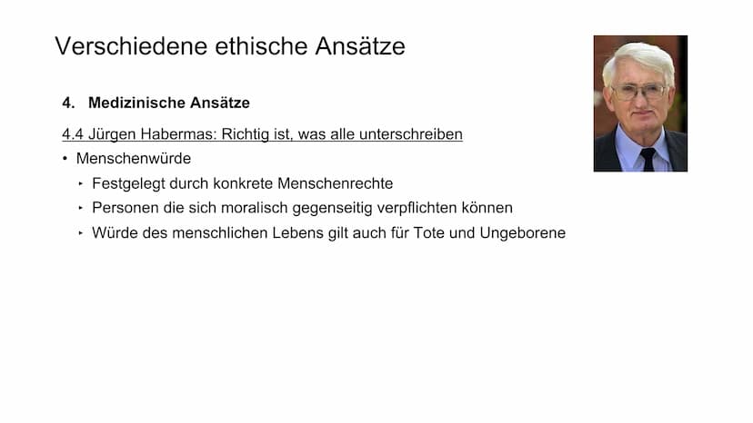 Verschiedene ethische Ansätze
1. Kirchliche Ansätze - Darf der Mensch Gott spielen?
2. Finanzielle Ansätze
3. Rechtliche Ansätze
4. Medizini