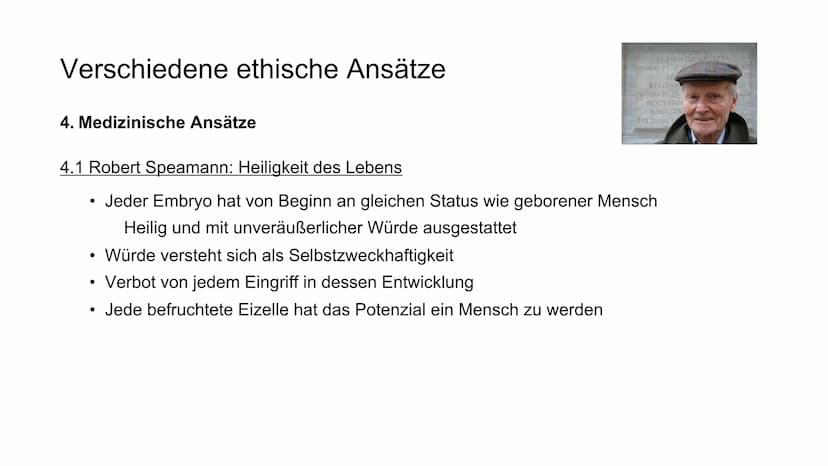 Verschiedene ethische Ansätze
1. Kirchliche Ansätze - Darf der Mensch Gott spielen?
2. Finanzielle Ansätze
3. Rechtliche Ansätze
4. Medizini