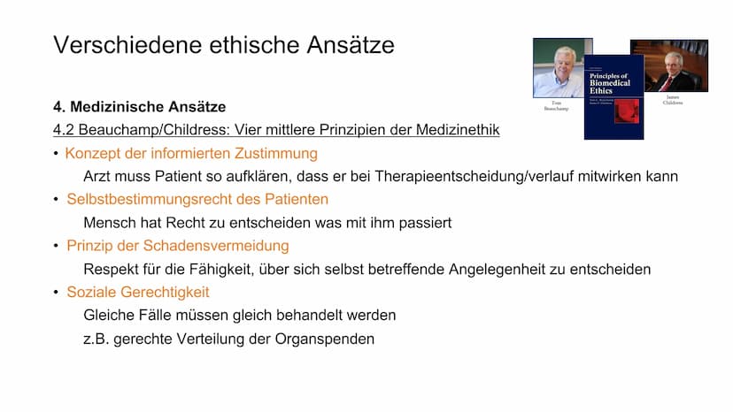 Verschiedene ethische Ansätze
1. Kirchliche Ansätze - Darf der Mensch Gott spielen?
2. Finanzielle Ansätze
3. Rechtliche Ansätze
4. Medizini