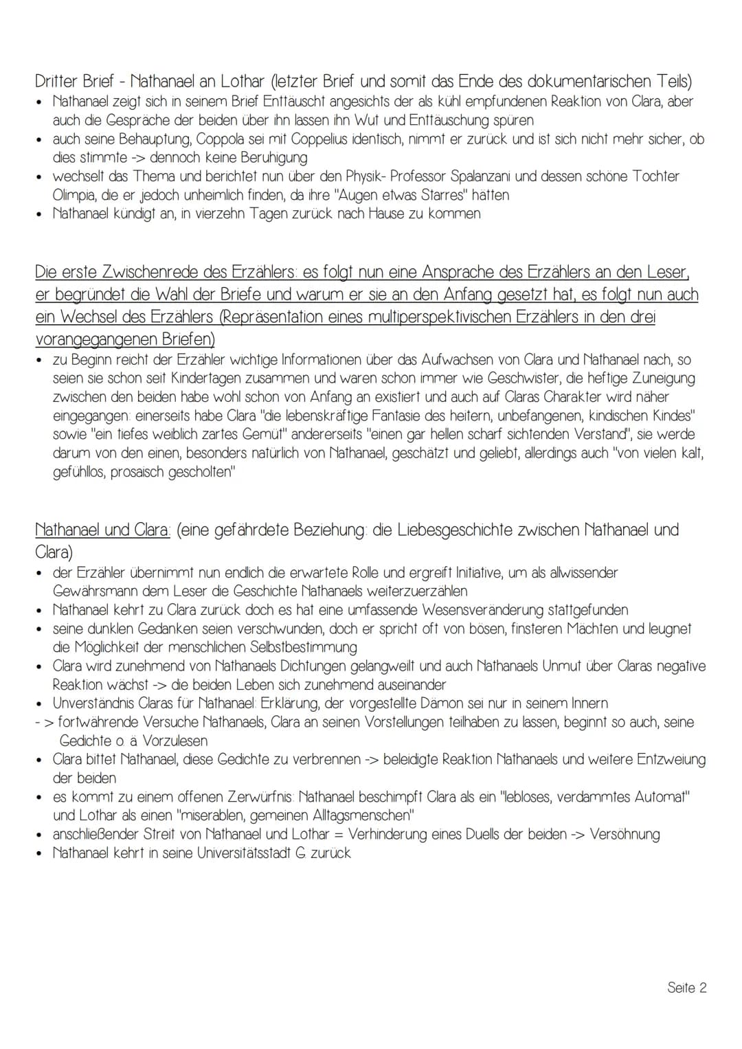 „. der Sandmann" - Inhalt
Erster Brief - Nathanael an Lothar (Beginn des dokumentarischen Teils und wichtigster Teil der
Exposition)
• der S