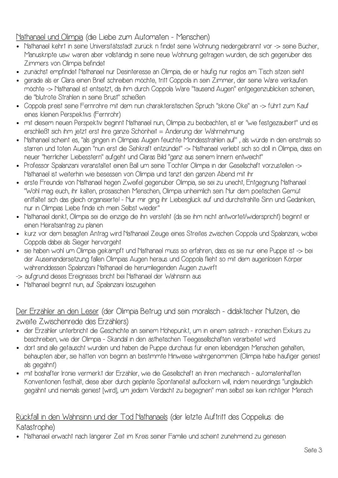 „. der Sandmann" - Inhalt
Erster Brief - Nathanael an Lothar (Beginn des dokumentarischen Teils und wichtigster Teil der
Exposition)
• der S