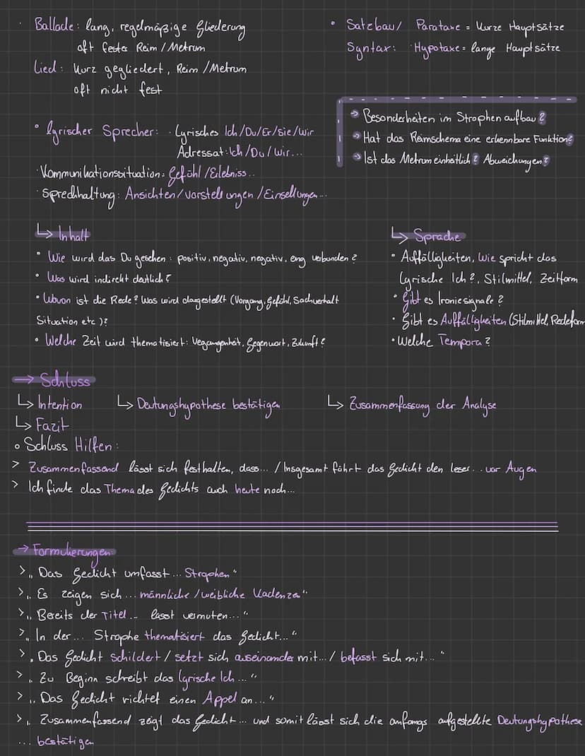 O
O
O
GEDICHTSANALYSE
Einleitung
↳> litel, Autor, Erscheinungsjahr, ggl. Epoche. Kurzform In halt, Deutungshypothese. Bezug
Form und Inhalt 
