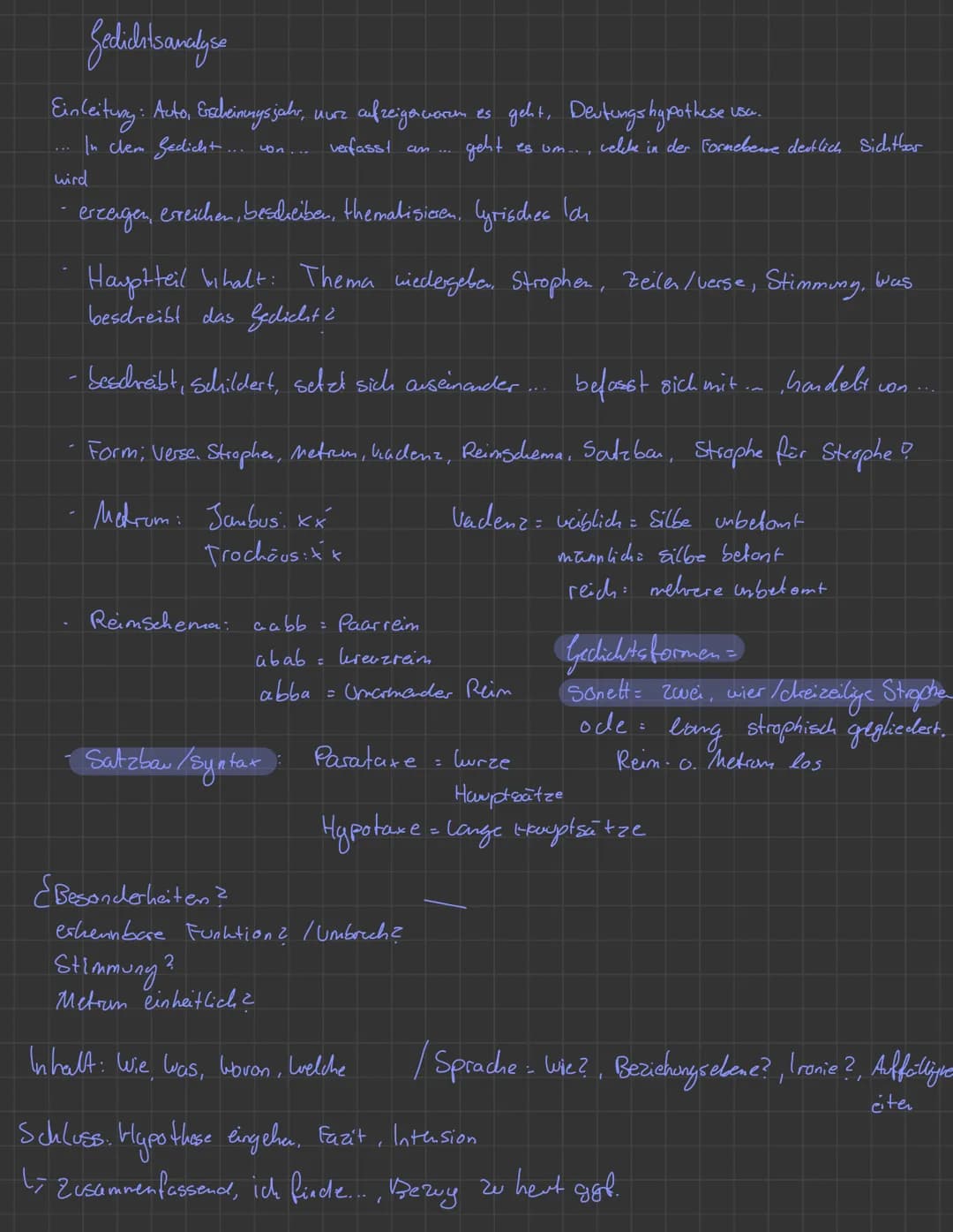 O
O
O
GEDICHTSANALYSE
Einleitung
↳> litel, Autor, Erscheinungsjahr, ggl. Epoche. Kurzform In halt, Deutungshypothese. Bezug
Form und Inhalt 