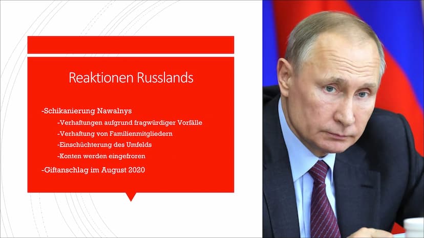 Nawalny Präsentation
FOLIE 1
Gliederung
-Wer ist Alexei Nawalny?
-Regierungskritische Aktivitäten
-Reaktionen Russlands
-Giftanschlag
-Posit