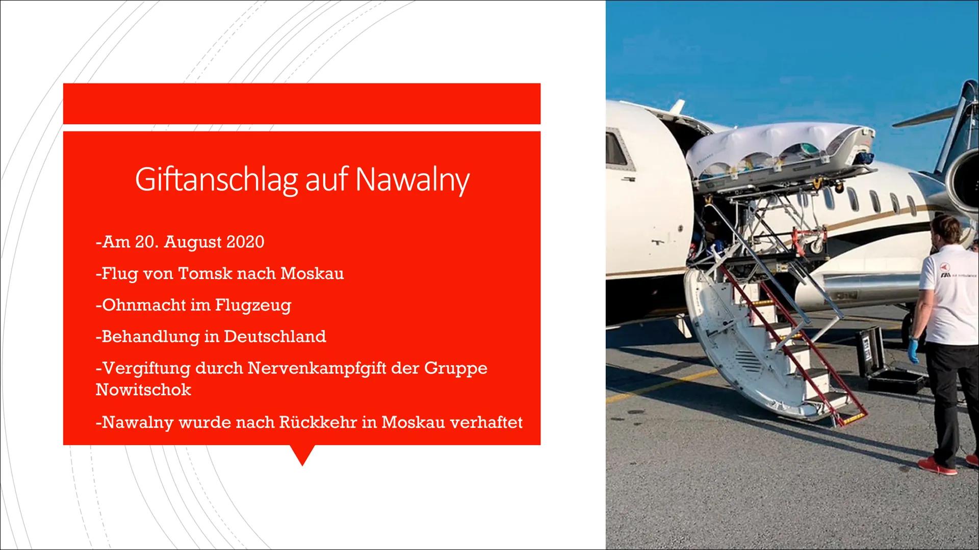 Nawalny Präsentation
FOLIE 1
Gliederung
-Wer ist Alexei Nawalny?
-Regierungskritische Aktivitäten
-Reaktionen Russlands
-Giftanschlag
-Posit