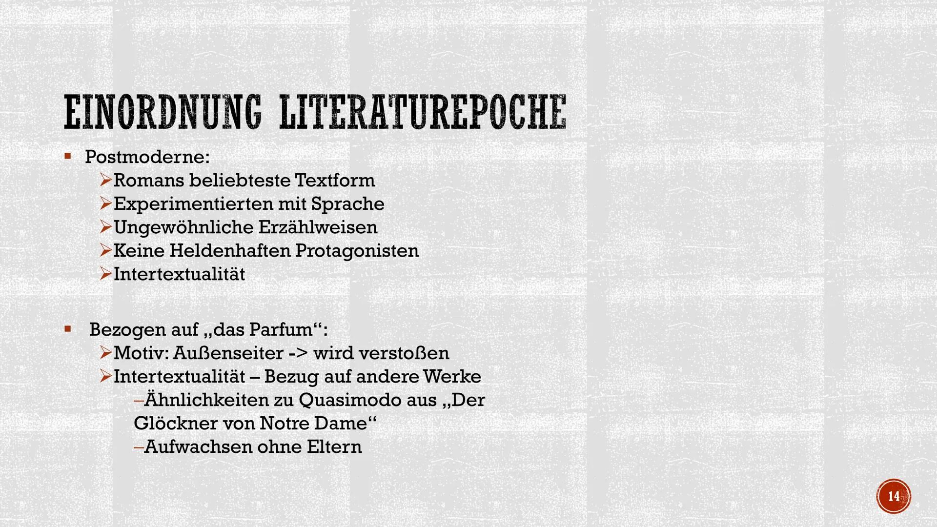 S
DAS PARFUM
Die Geschichte eines Mörders
Von Patrick Süskind
Sophie Huynh, Deutsch GK Q4
255
TERAPE GLIEDERUNG
▪ Biografie
I
I
Handlung
Sei