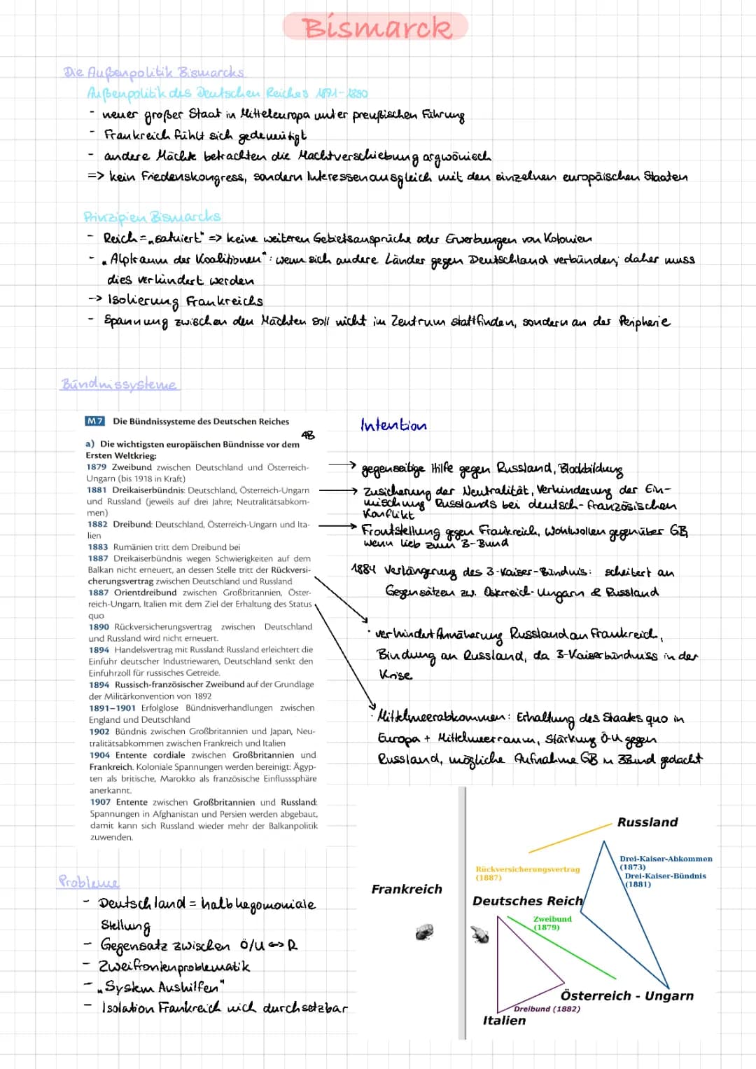 Einfache Zusammenfassung von Bismarcks Außenpolitik und Wilhelms Bündnissen