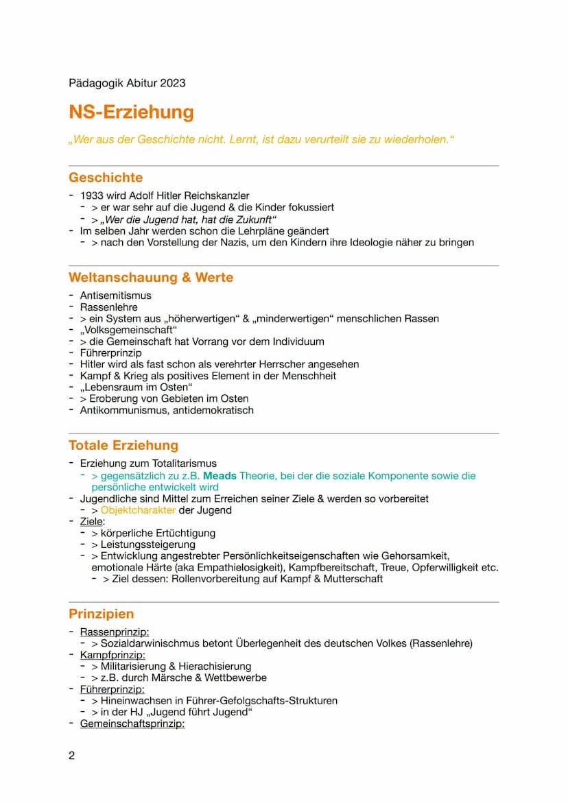 Pädagogik Abitur 2023
NS-
Erziehung
HJ & BDM Pädagogik Abitur 2023
NS-Erziehung
,,Wer aus der Geschichte nicht. Lernt, ist dazu verurteilt s
