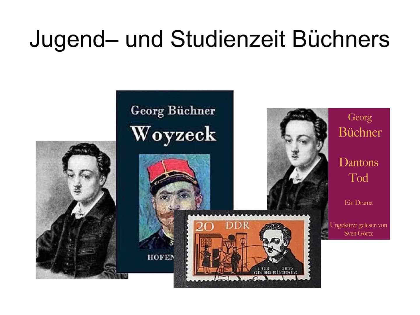 Jugend- und Studienzeit Büchners
Georg Büchner
Woyzeck
HOFEN
20 DDR
SCE
M8
PARA
Rond
18
GEORG BÜHNER
Georg
Büchner
Dantons
Tod
Ein Drama
Ung