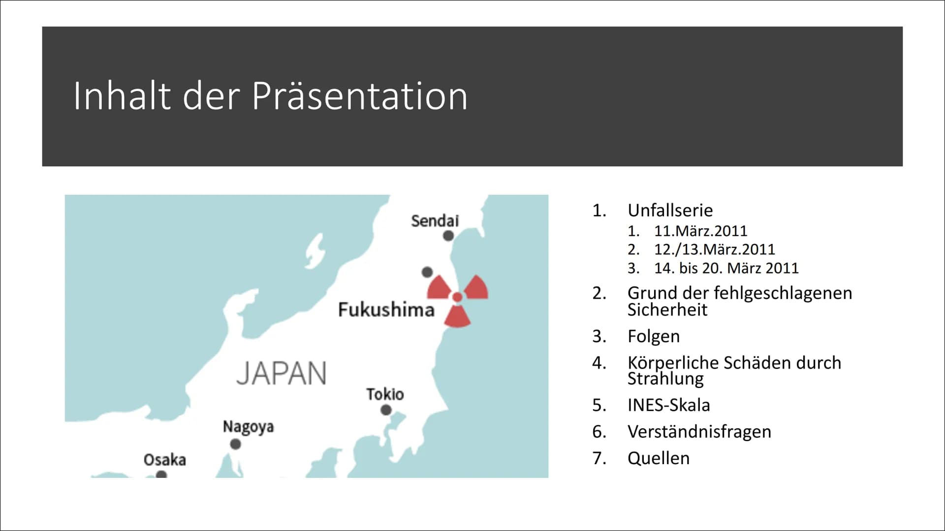 Die Nuklearkatastrophe von
Fukushima und die Sicherheit eines
Kraftwerkes
Maria Parotsidi und Johanna Ritter Inhalt der Präsentation
Osaka
J