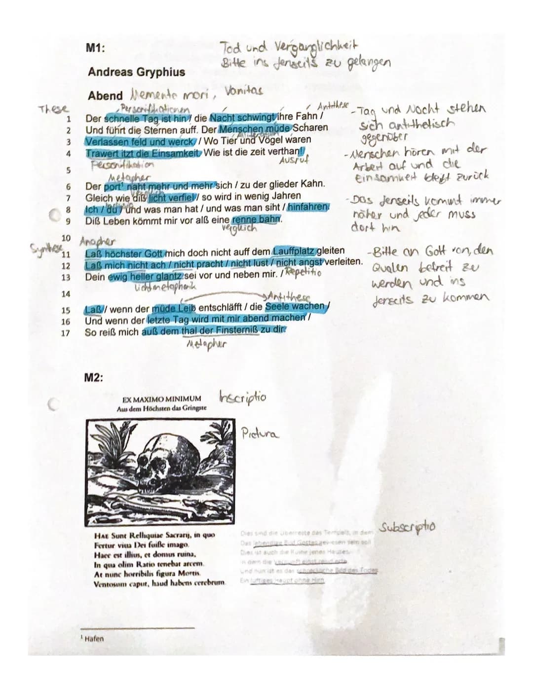 Bewertungsraster - Interpretation - ,,Der Abend" von Andreas Gryphius
A) Inhaltliche Leistung
Bewertungselement
1. Einleitungssatz: Gattung,