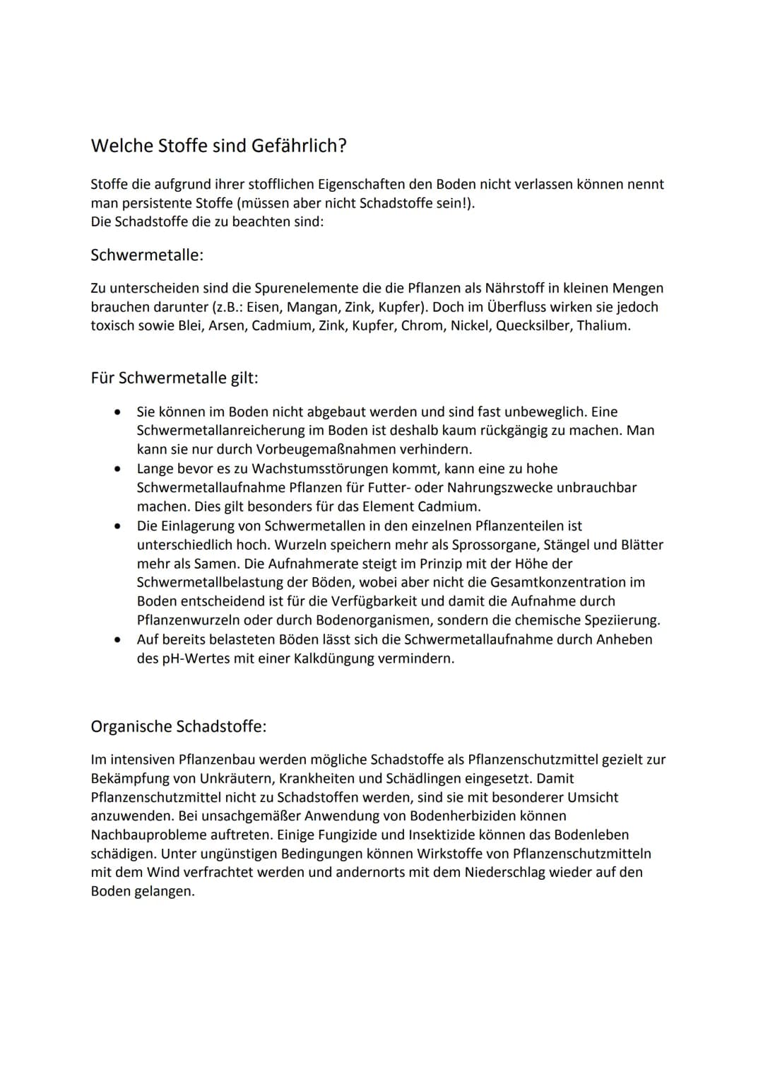 Schadstoffe im Boden:
Böden sind verschiedenen Belastungen ausgesetzt, große Probleme stellen die Einträge von
Schadstoffen dar! Stoffe die 