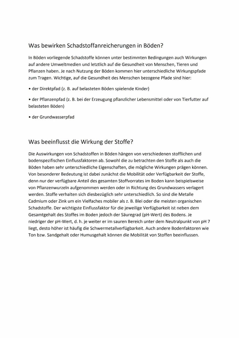 Schadstoffe im Boden:
Böden sind verschiedenen Belastungen ausgesetzt, große Probleme stellen die Einträge von
Schadstoffen dar! Stoffe die 