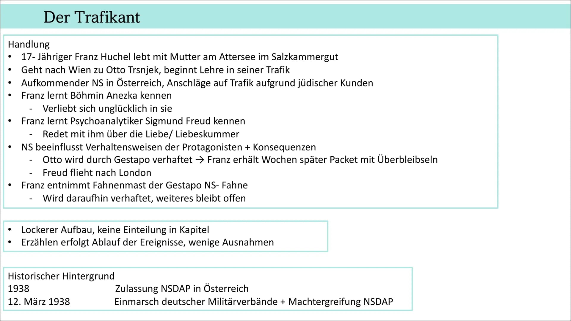 Aufbau Analyse
Thema des Gedichts
●
-
-
Kurze Zusammenfassung
Formale Analyse
Lyrik
Strophen, Verse
Metrum, Kadenz
Reimschema
Analyse des Te