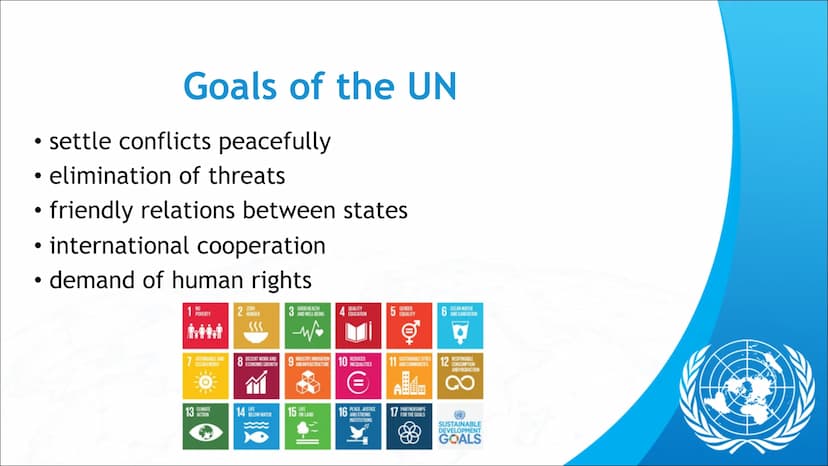 The United Nations
What are the United Nations
- international organization mit anfangs 51 Gründungsmitgliedern
Mittlerweile sind es 193 Sta