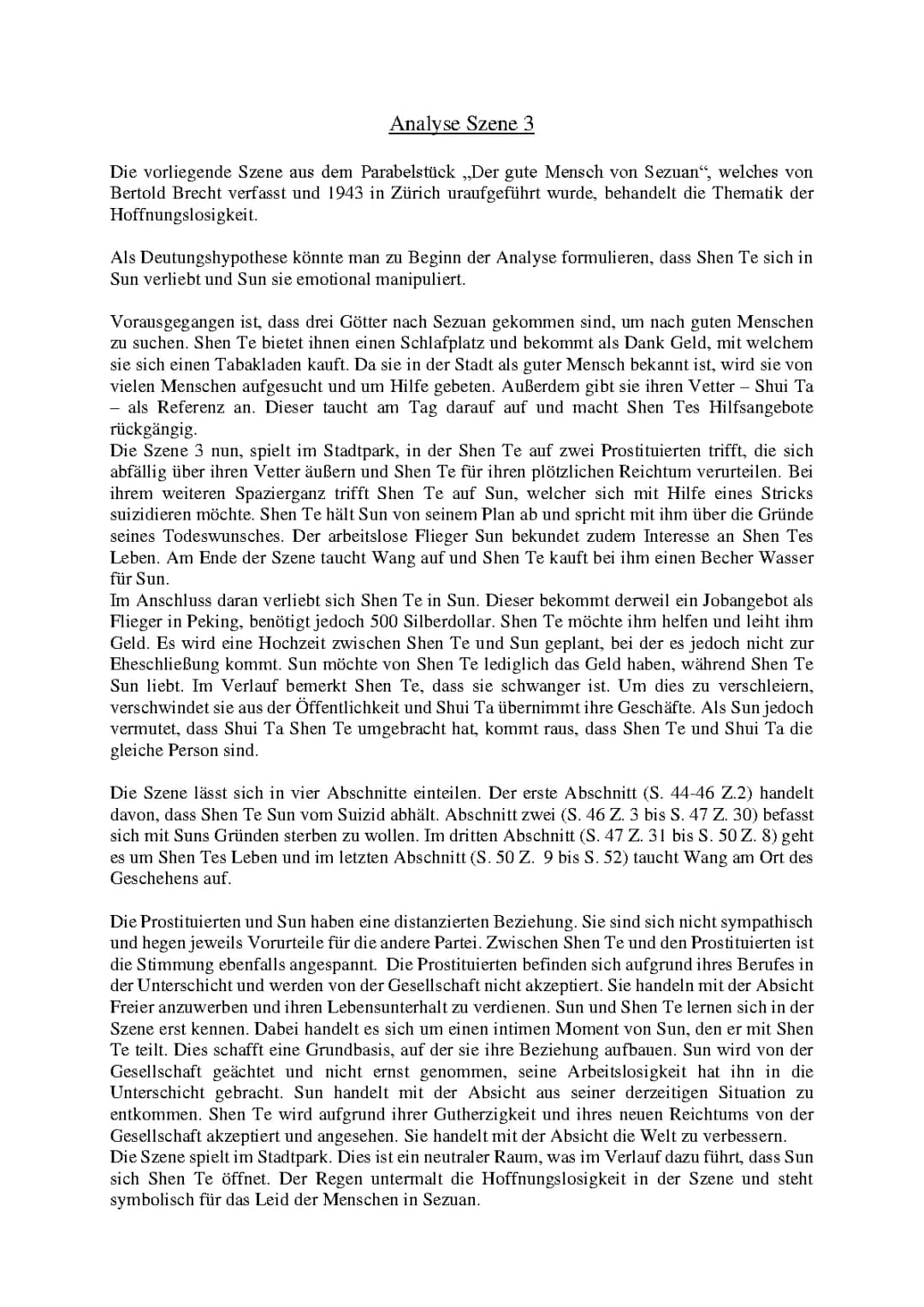 Analyse Szene 3 von "Der gute Mensch von Sezuan"
