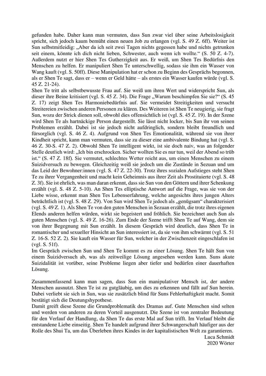 Analyse Szene 3
Die vorliegende Szene aus dem Parabelstück „Der gute Mensch von Sezuan", welches von
Bertold Brecht verfasst und 1943 in Zür