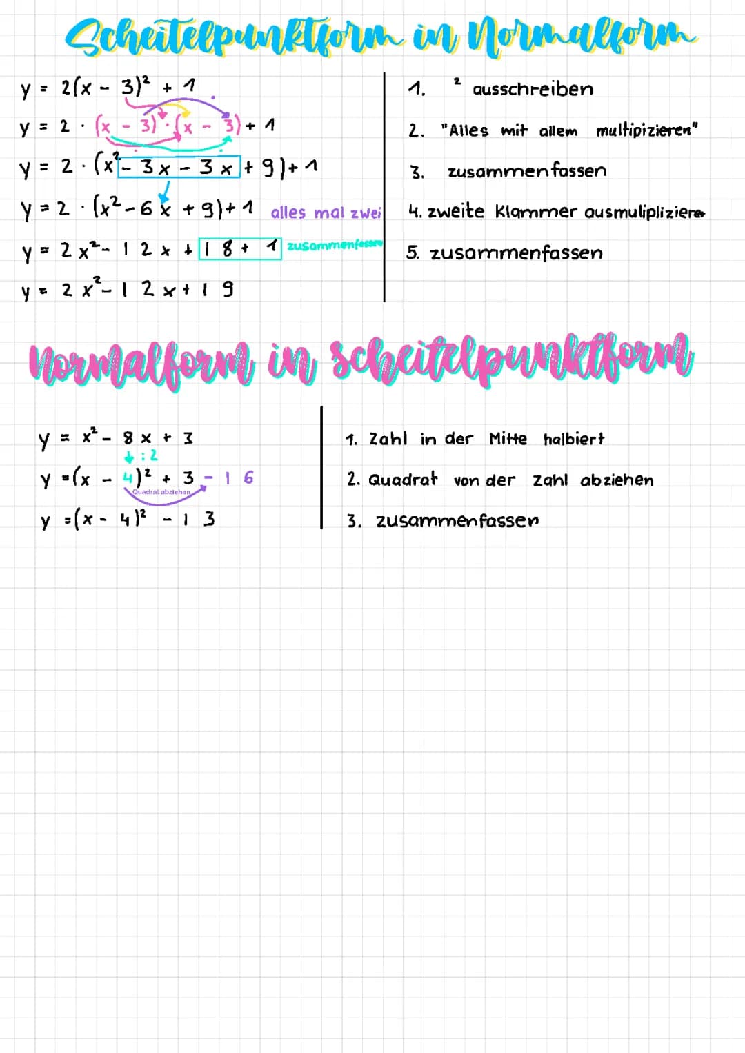 Scheitelpunktform in Normalform/ Normalform in Scheitelpunktform