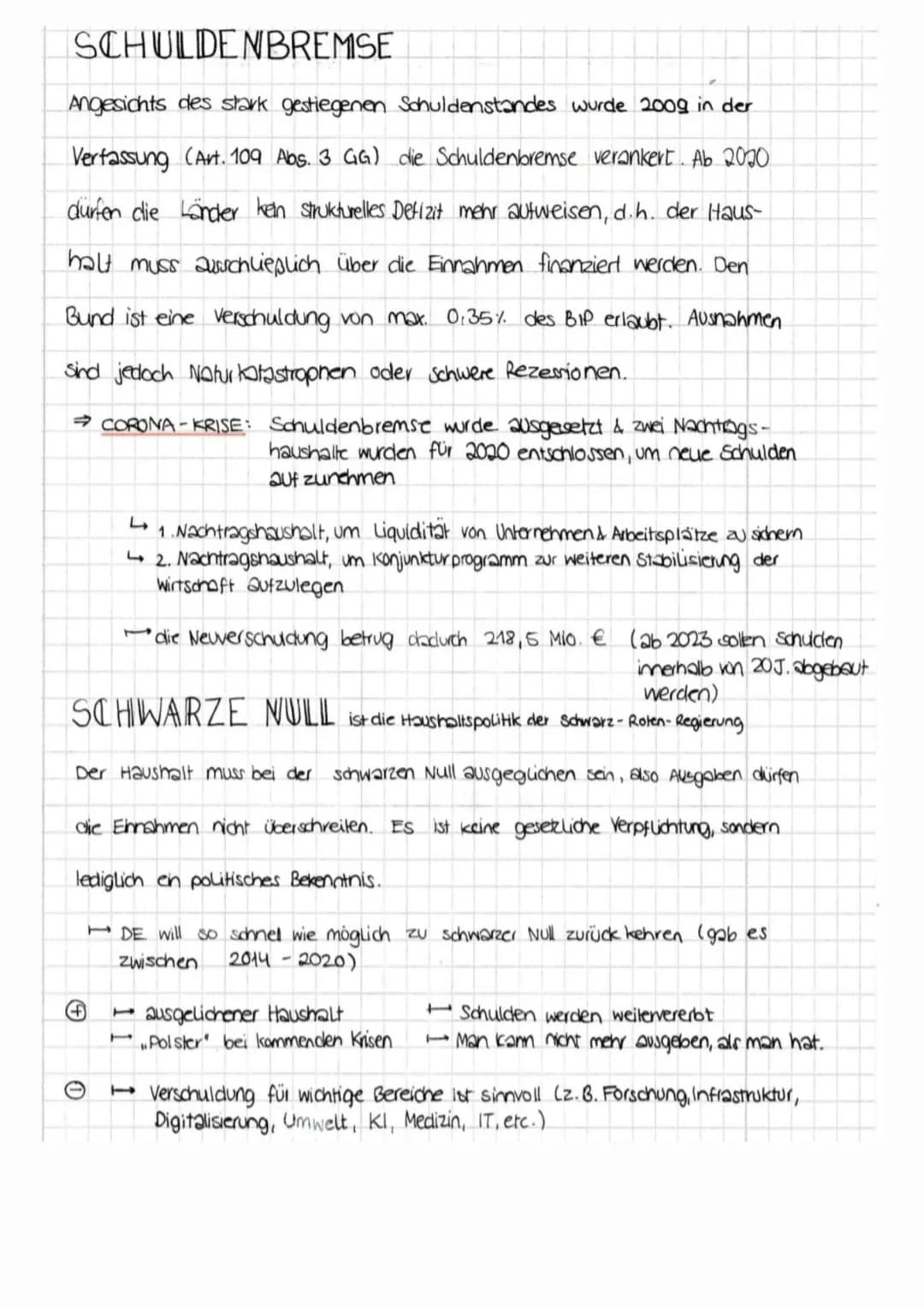 SCHULDENBREMSE
Angesichts des stark gestiegenen Schuldenstandes wurde 2009 in der
Verfassung (Art. 109 Abs. 3 GG) die Schuldenbremse veranke