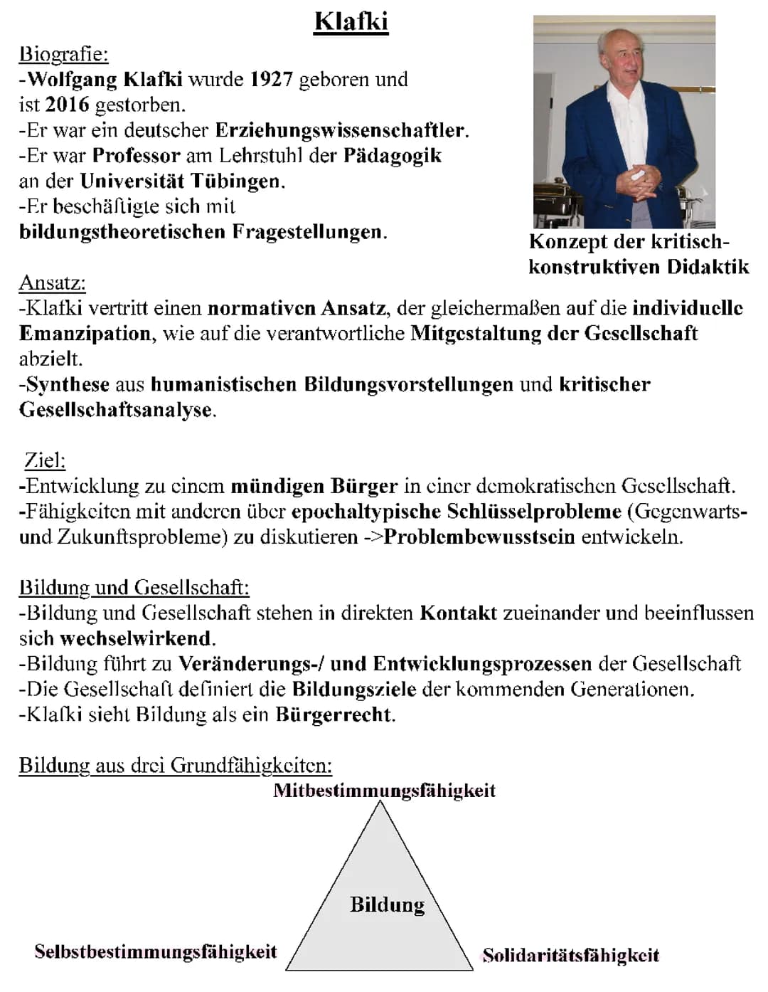 Klafki Lernzettel 