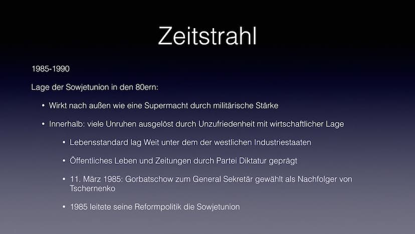Reformpolitik von
M.Gorbatschow
Zusammenbruch UdSSR ●
●
●
●
●
●
Wer war Gorbatschow ?
Glasnost & Perestroika
Zeitstrahl
●
Von Su zu GUS
• In
