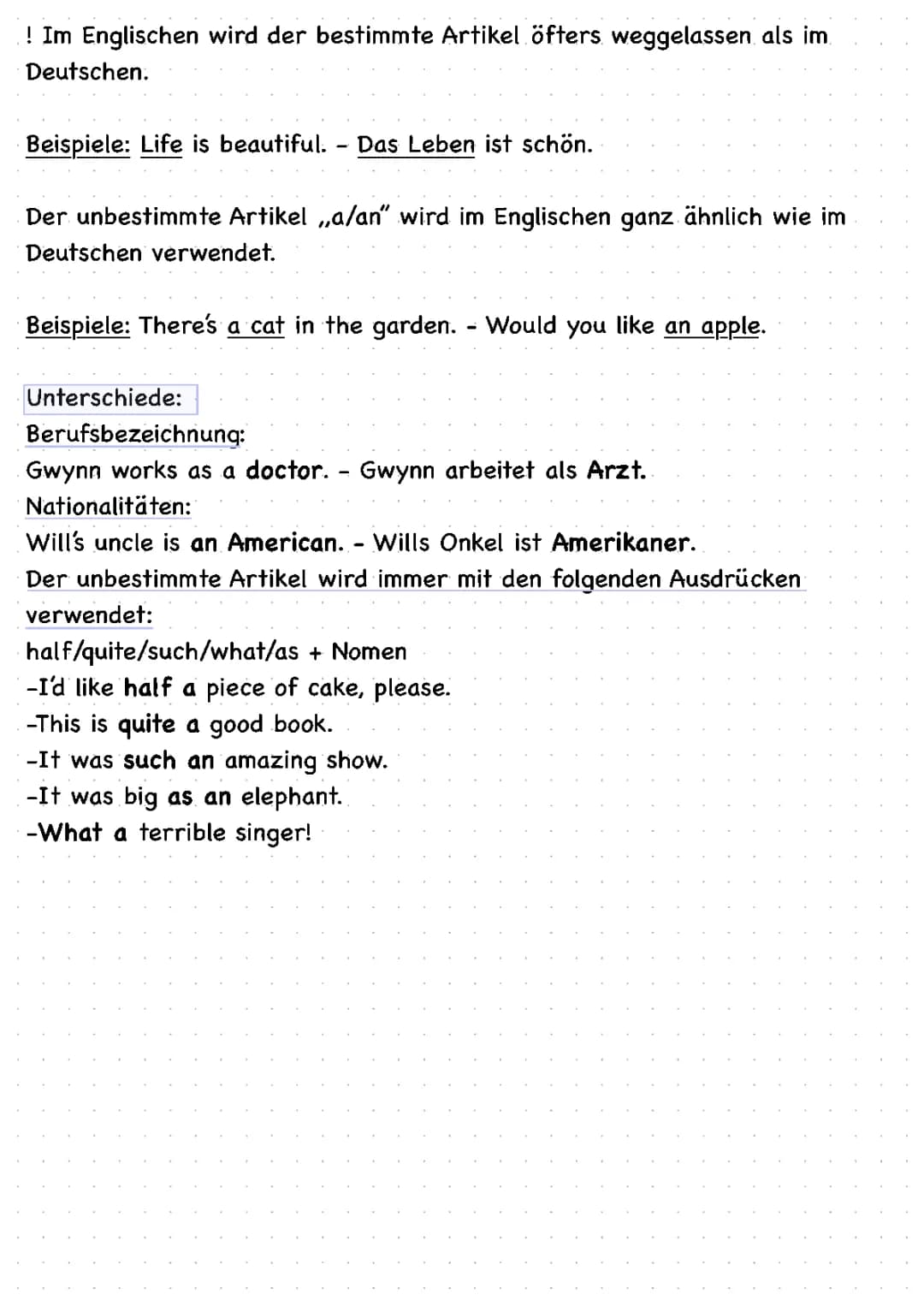 Grammar card - the definite and the indefinite article