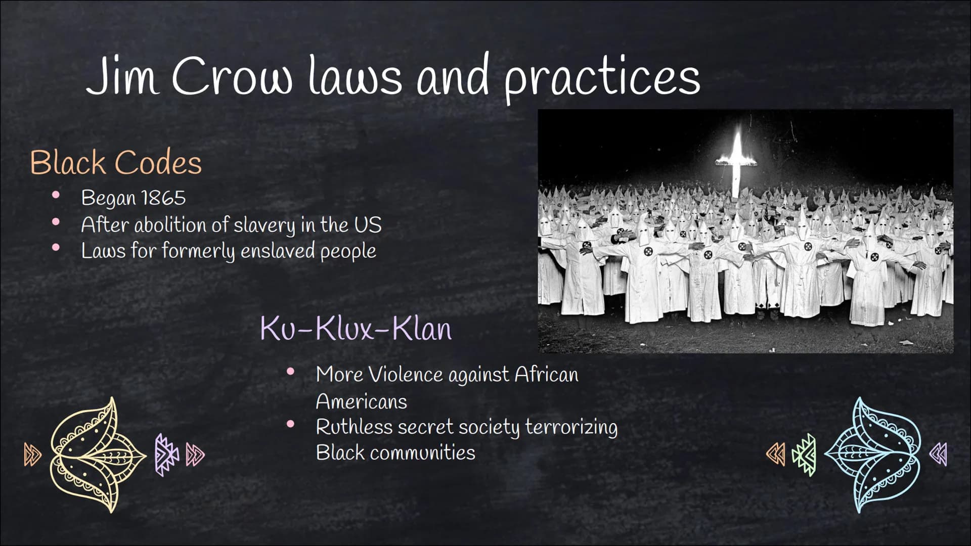 wwwwww
(o
www
Jim Crow era
Von Franziska Schanderl
oooo Outline
01
Historical
Context
Background, Emergence,
Implementation
02
Jim Crow Laws