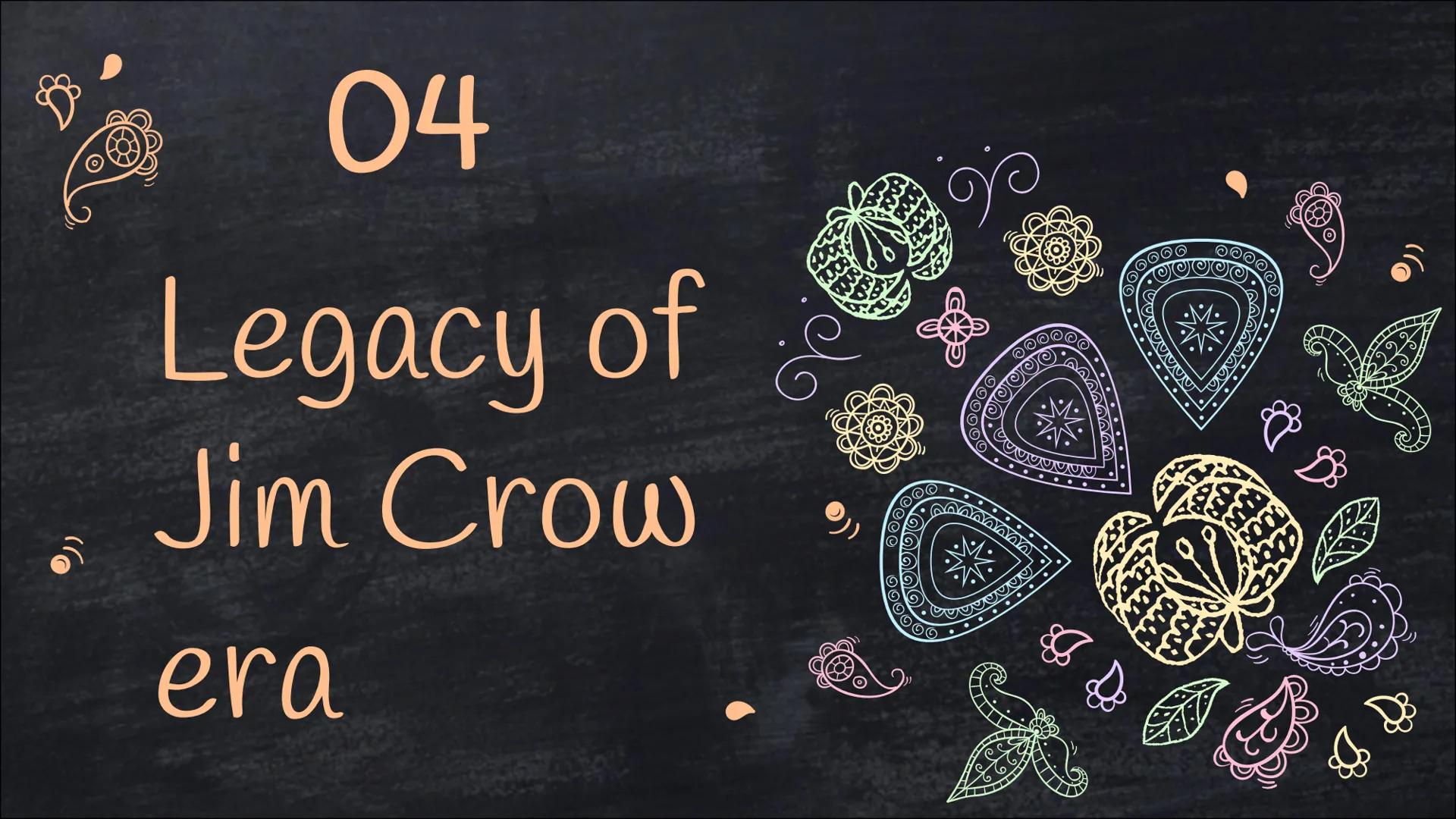 wwwwww
(o
www
Jim Crow era
Von Franziska Schanderl
oooo Outline
01
Historical
Context
Background, Emergence,
Implementation
02
Jim Crow Laws