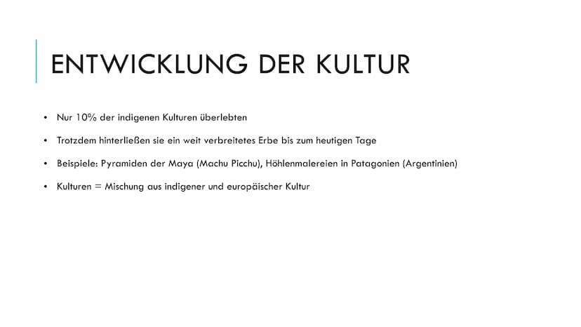 VERSCHIEDENE KULTUREN
Südamerika Verschiedene Kulturen Südamerikas
1) Entwicklung der Kultur
Es gibt viele kulturelle Gemeinsamkeiten aller 