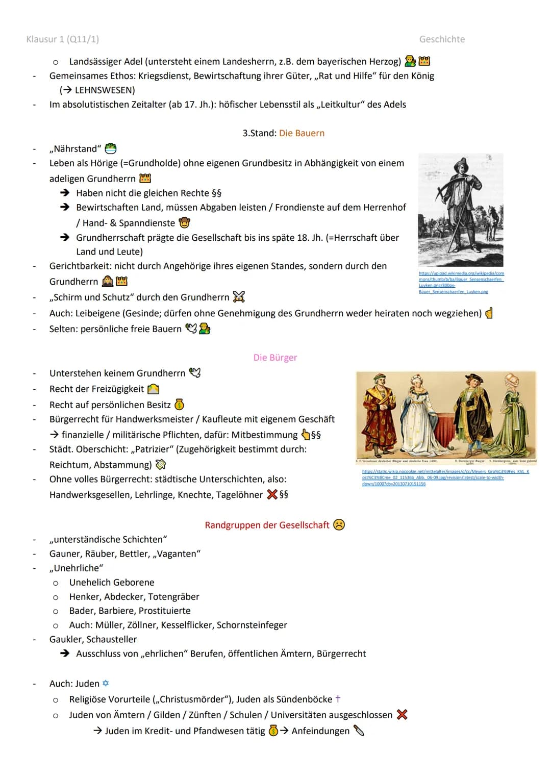 Klausur 1 (Q11/1)
Geschichte Klausur Q11/1 Zusammenfassung
1.
Leben in der Ständegesellschaft.
1.1 Kennzeichen der Ständegesellschaft:.
1.2

