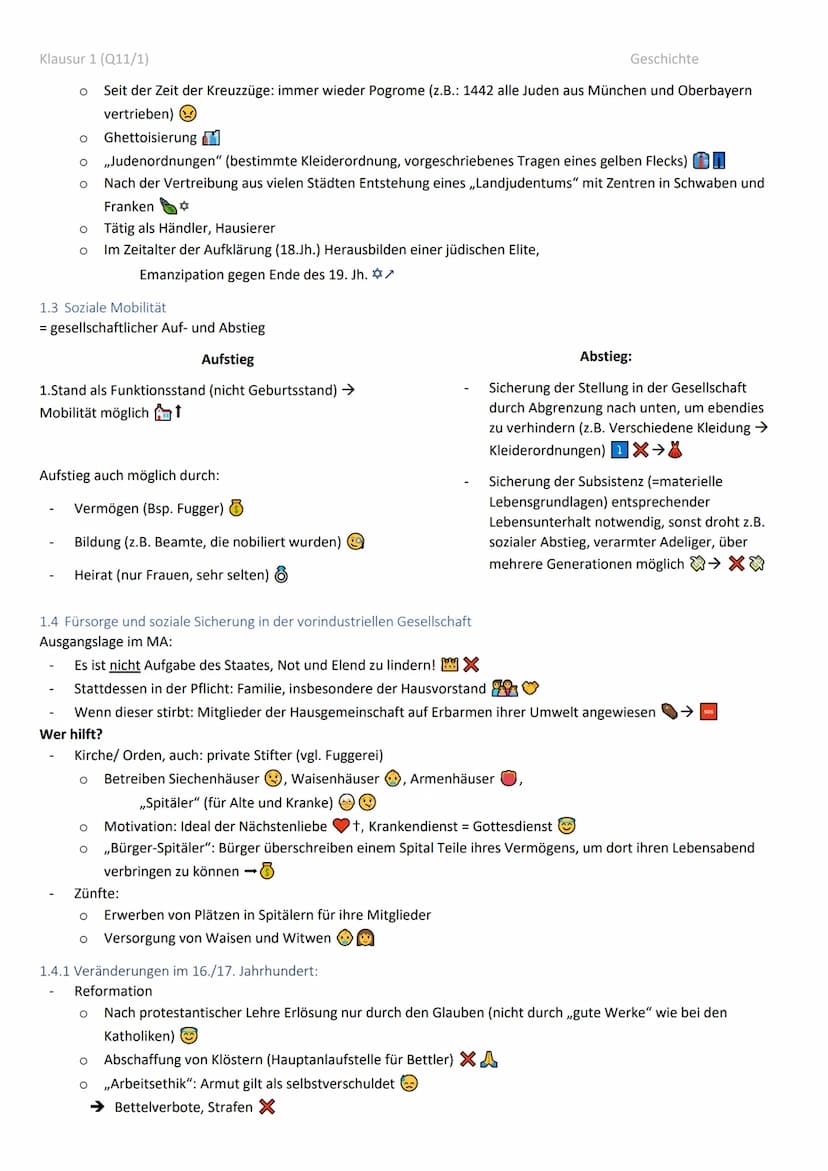 Klausur 1 (Q11/1)
Geschichte Klausur Q11/1 Zusammenfassung
1.
Leben in der Ständegesellschaft.
1.1 Kennzeichen der Ständegesellschaft:.
1.2
