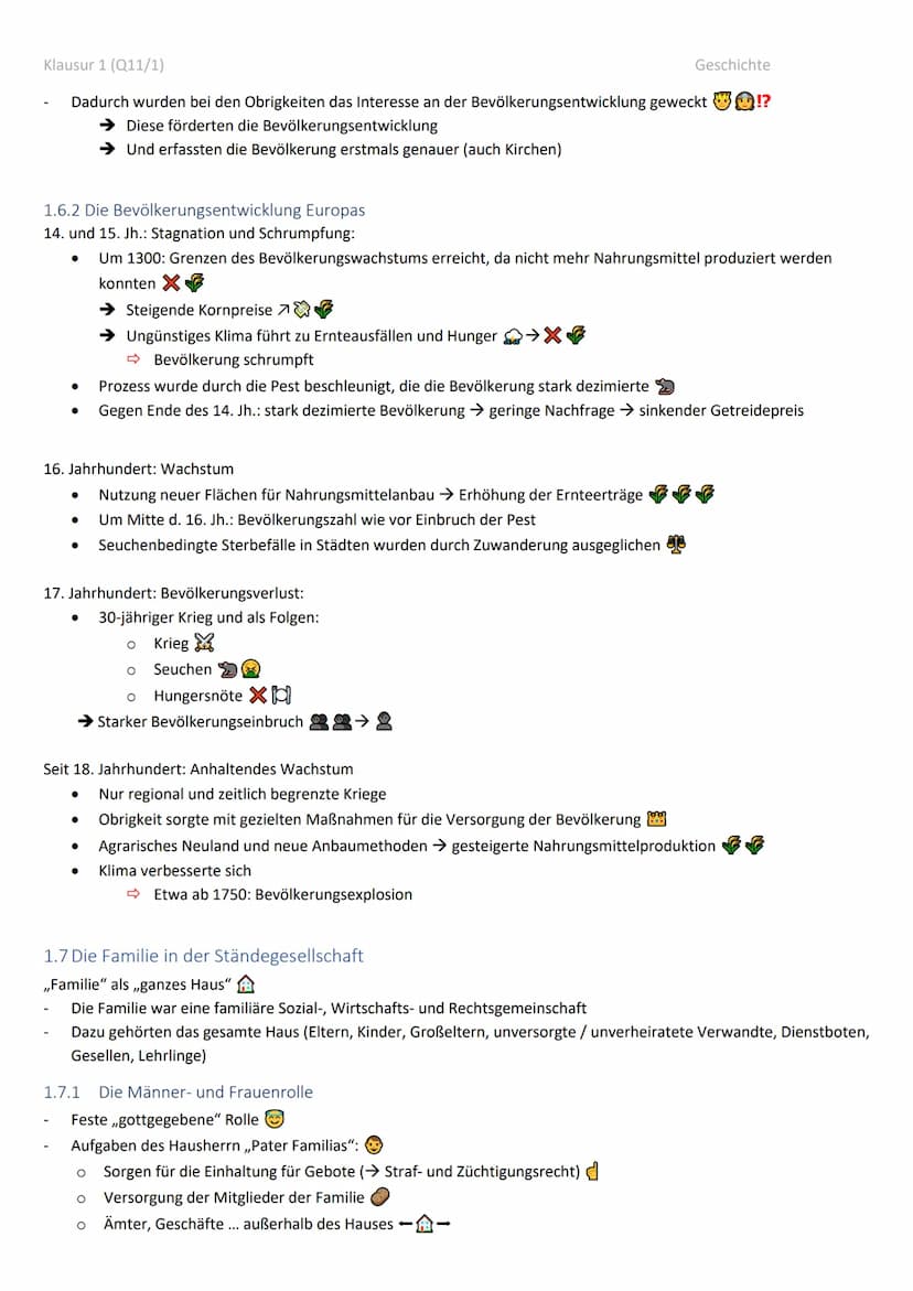 Klausur 1 (Q11/1)
Geschichte Klausur Q11/1 Zusammenfassung
1.
Leben in der Ständegesellschaft.
1.1 Kennzeichen der Ständegesellschaft:.
1.2
