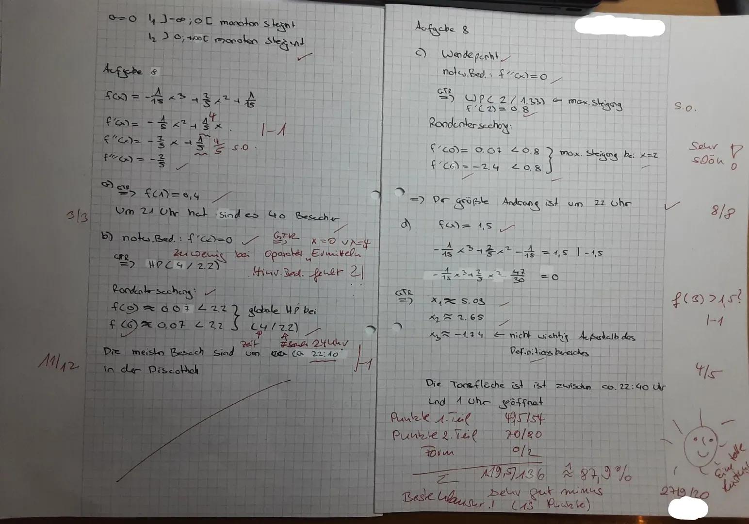 Hilfsmittelfreier-Teil
maximale Bearbeitungsdauer 45 Minuten
Aufgabe 1)
Gegeben ist die Funktion f(x)=x³-9x²+24x-15
a) Gib die erste und zwe